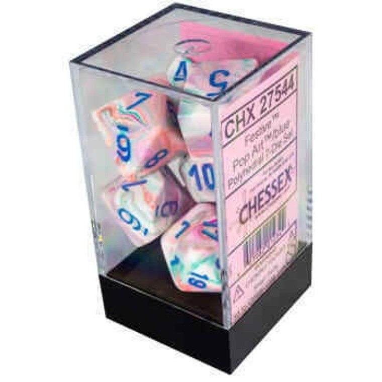 Polyhedral Dice Set (7): Festive Pop-Art/Blue