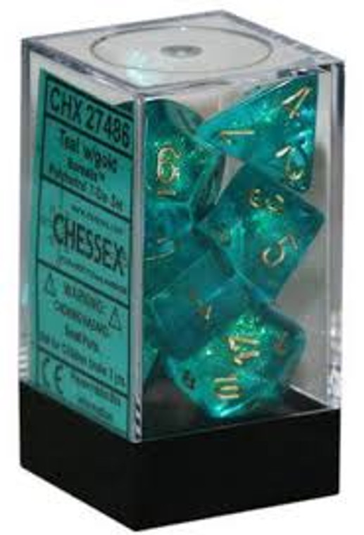 Polyhedral Dice Set: Borealis Teal/gold