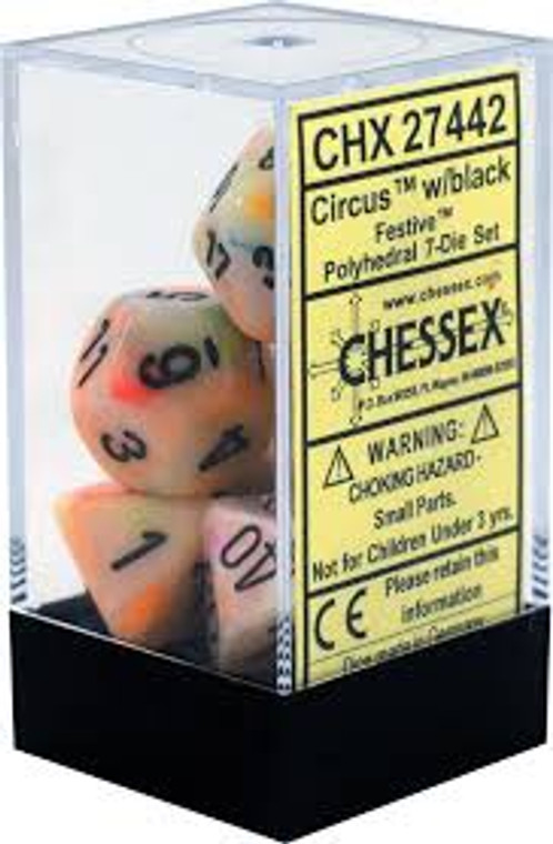 Polyhedral Dice Set (7): Festive Circus/black