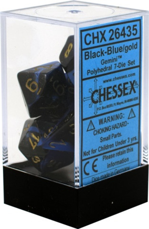 Polyhedral Dice Set: Gemini Black-Blue/gold