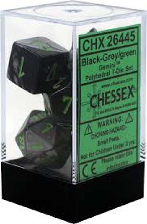 Polyhedral Dice Set: Gemini Black-Grey/green