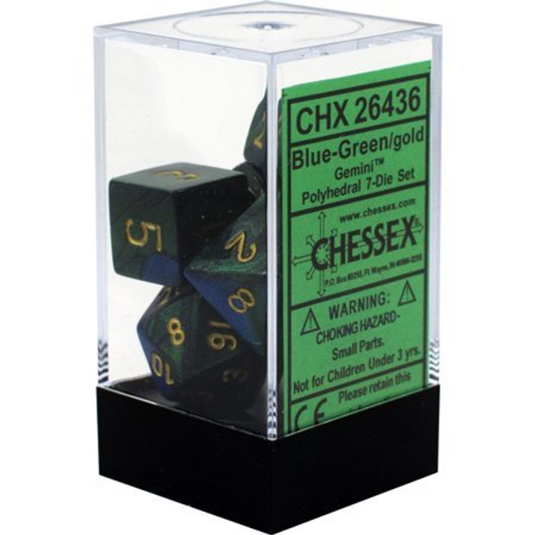 Polyhedral Dice Set: Gemini Blue-Green/gold