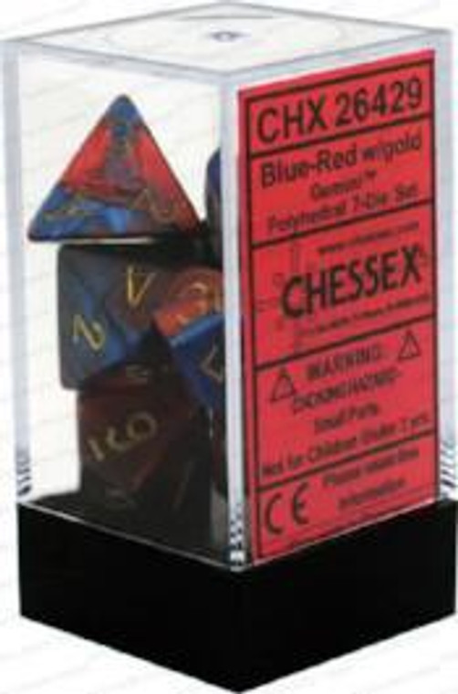 Polyhedral Dice Set: Gemini Blue-Red/gold