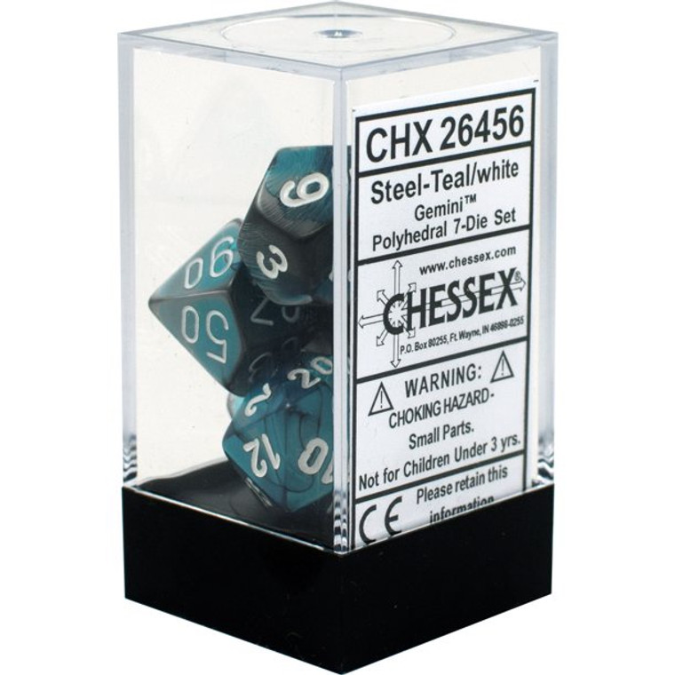 Polyhedral Dice Set: Gemini Steel-Teal/white