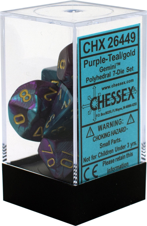 Polyhedral Dice Set: Gemini Purple-Teal/gold