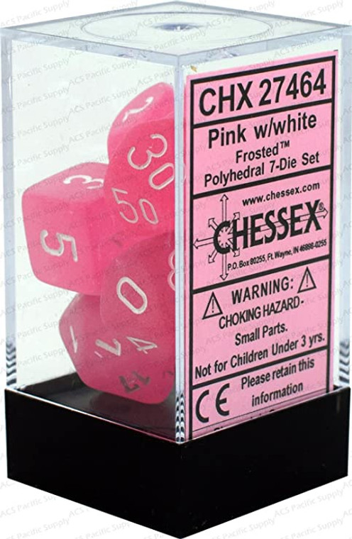 Polyhedral Dice Set: Frosted Pink/white