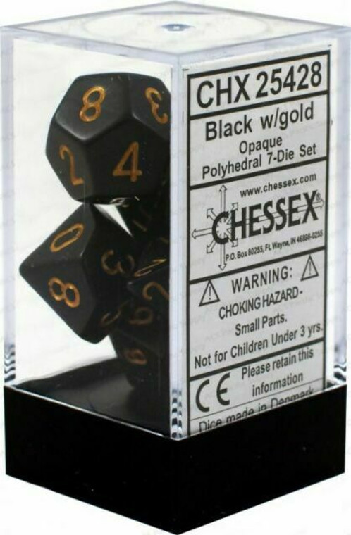 Polyhedral Dice Set (7): Opaque Black/gold