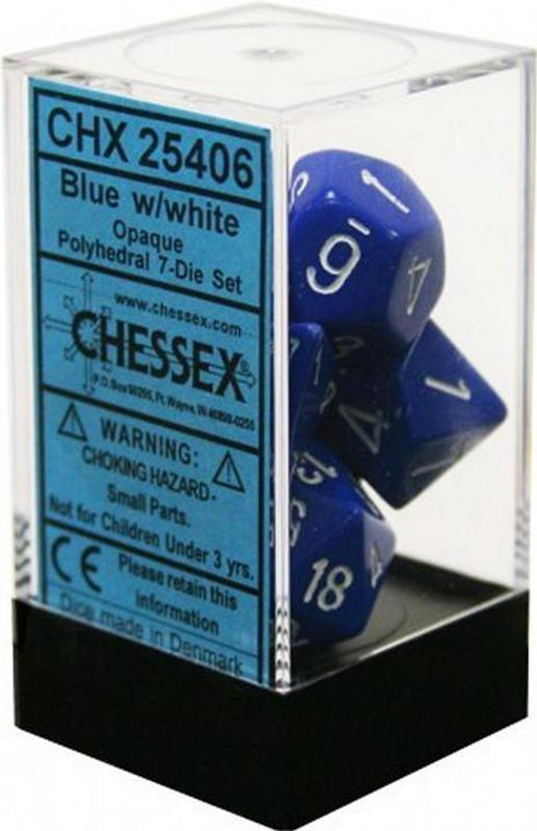 Polyhedral Dice Set: Opaque Blue/white