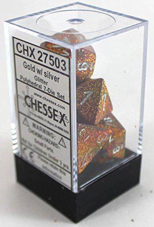 Polyhedral Dice Set (7): Glitter Gold/silver