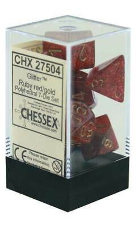 Polyhedral Dice Set: Glitter Ruby/gold
