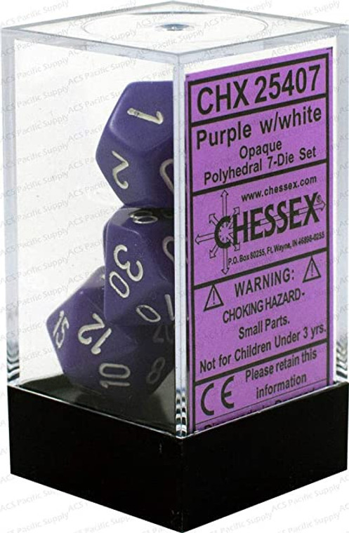 Polyhedral Dice Set: Opaque Purple/white