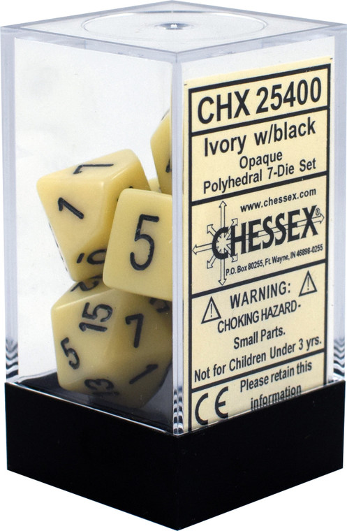 Polyhedral Dice Set (7): Opaque Ivory/black