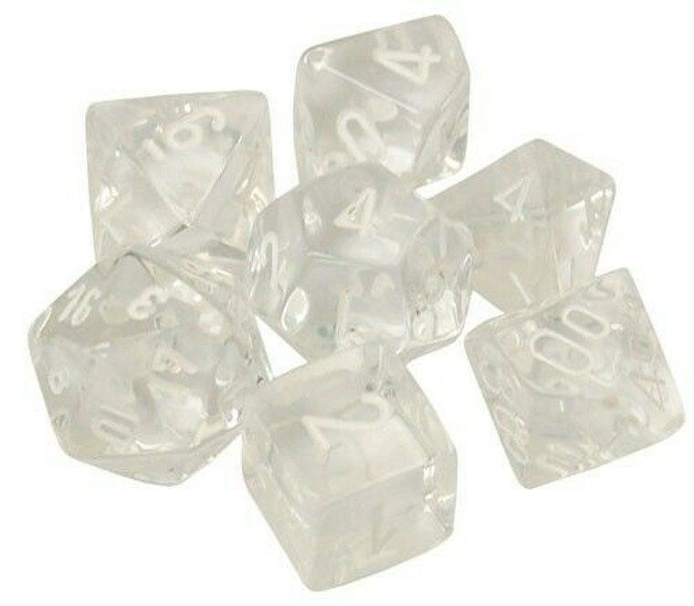 Polyhedral Dice Set: Translucent Clear/white