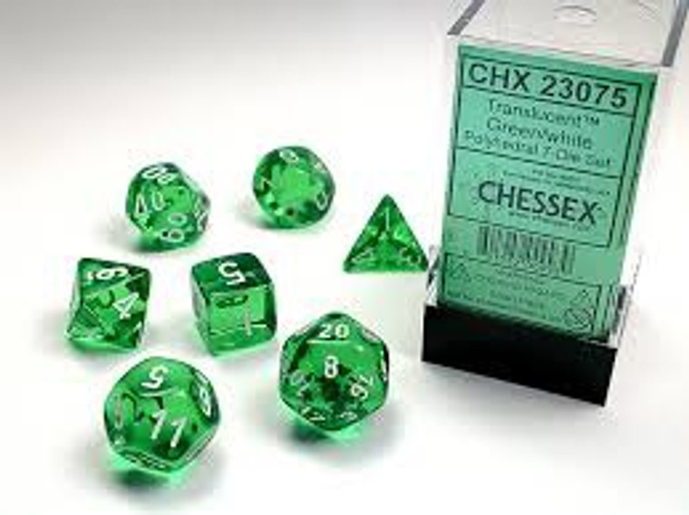 Polyhedral Dice Set: Translucent Green/white