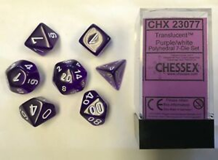 Polyhedral Dice Set: Translucent Purple/white