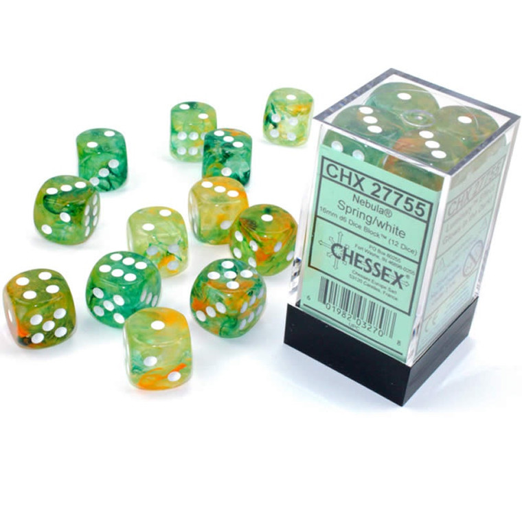 16mm d6 Dice Block (12): Nebula Spring/white