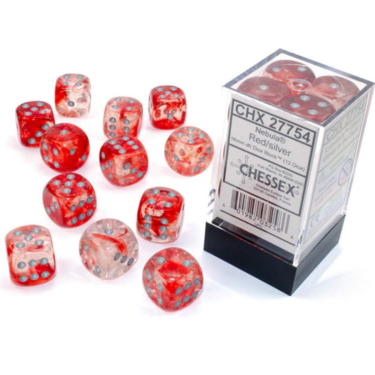 16mm d6 Dice Block (12): Nebula Red/silver