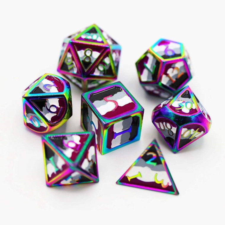 Metal RPG Dice Set: Asexual Pride Flag