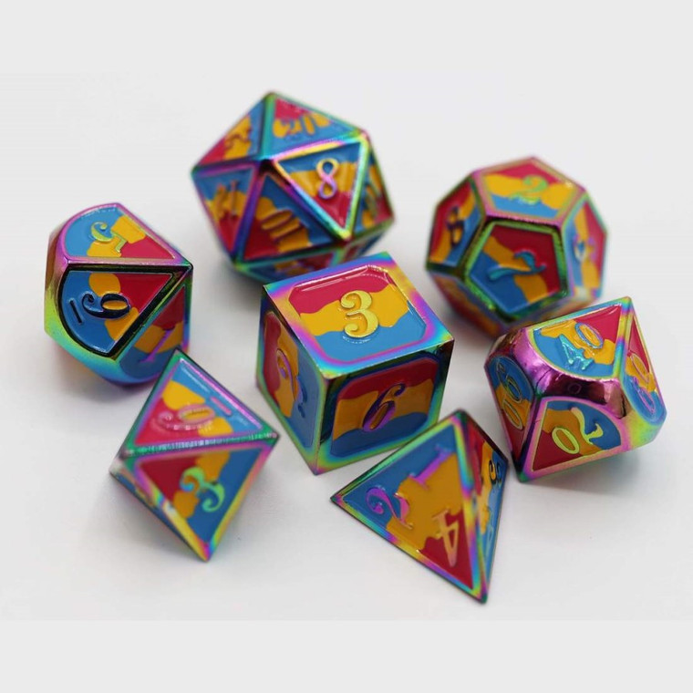 Metal RPG Dice Set: Pansexual Pride Flag