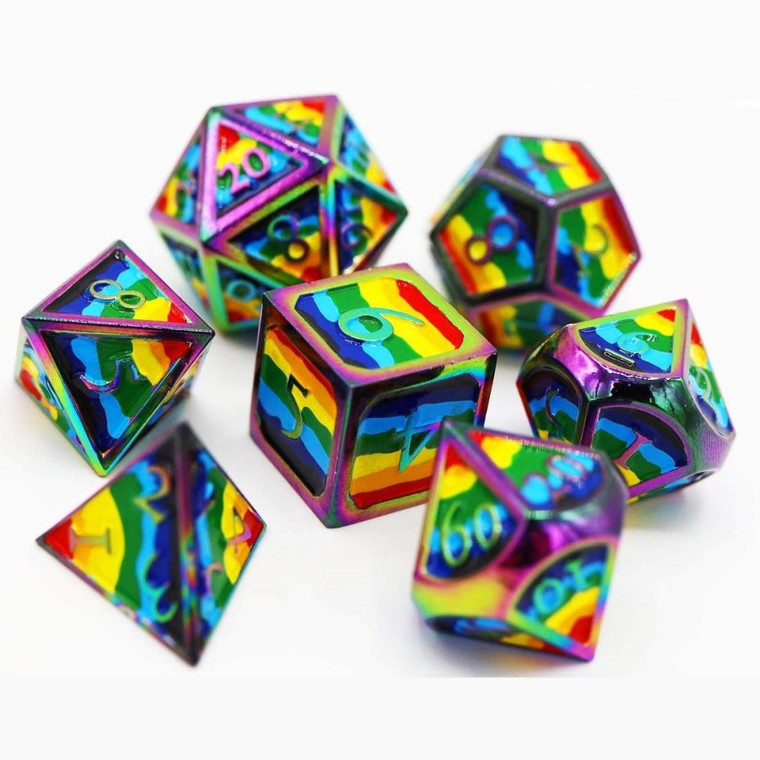 Metal RPG Dice Set: Rainbow Pride Flag