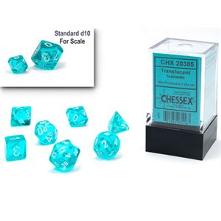Mini-Polyhedral Dice Set: Translucent-Teal/white