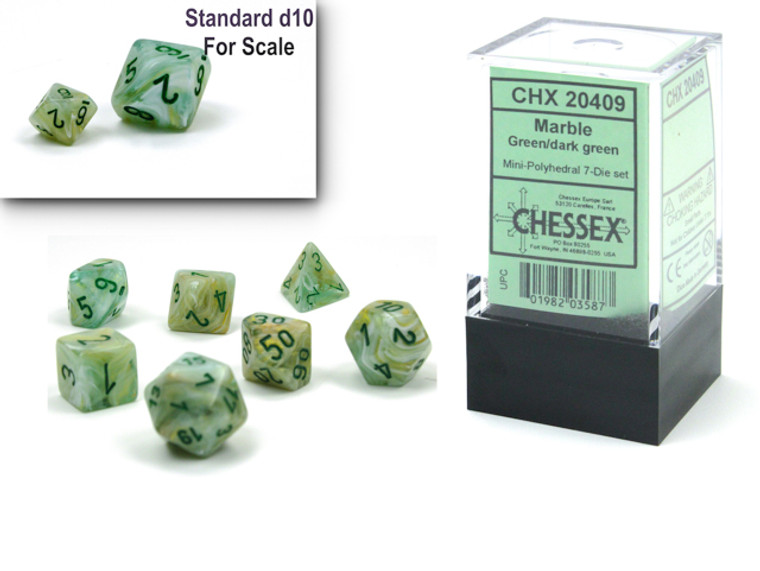 Mini-Polyhedral Dice Set: Marble-Green/dark green