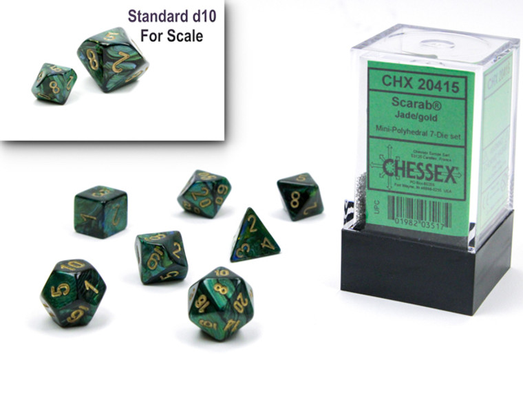 Mini-Polyhedral Dice Set: Scarab-Jade/gold