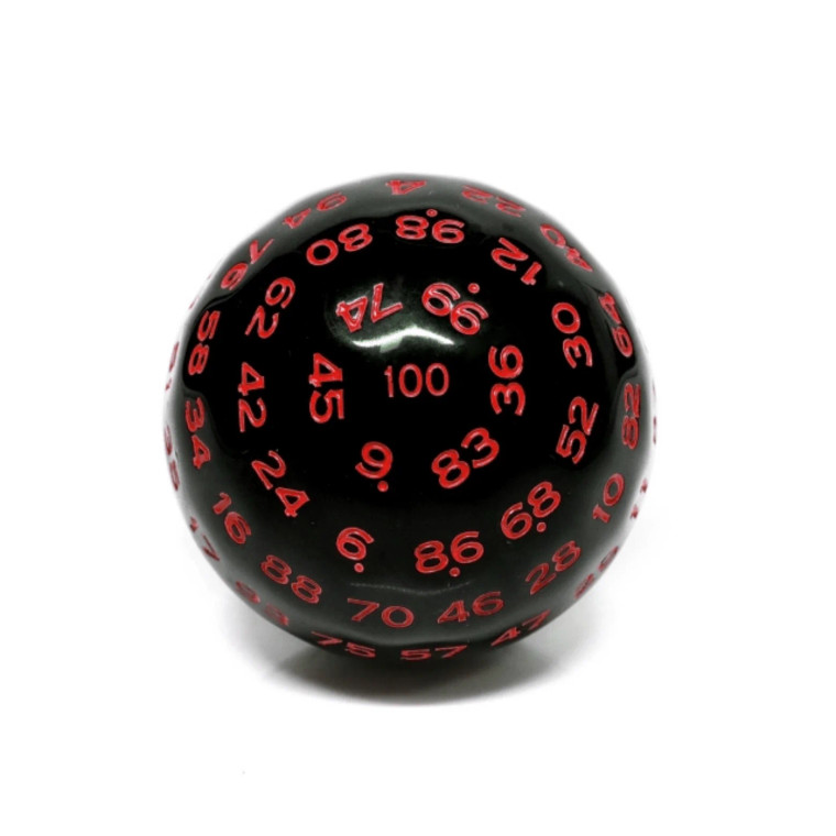 100 Sided Die: Black  Opaque with Red