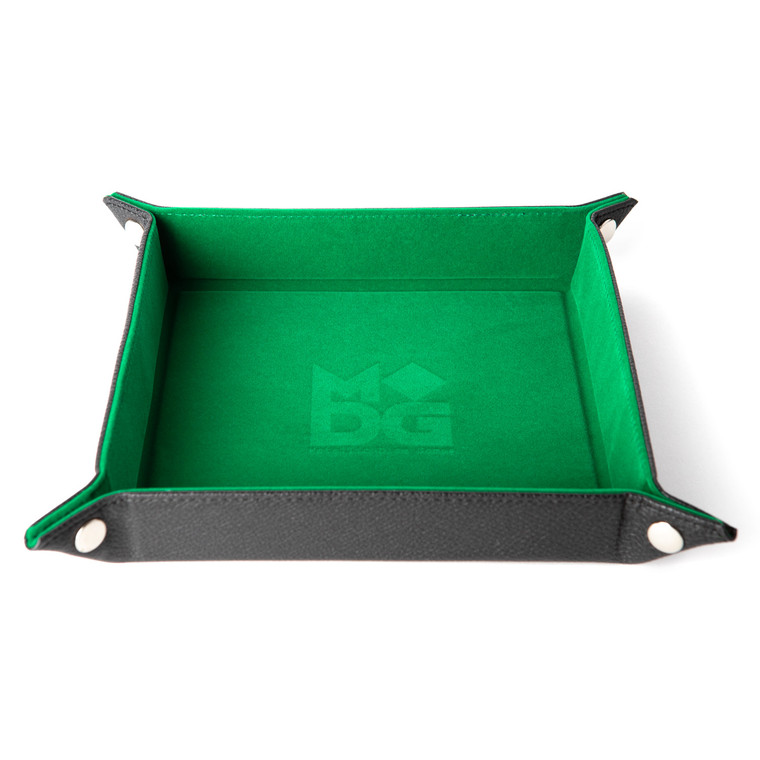 Velvet Folding Dice Tray with Leather Backing: Green