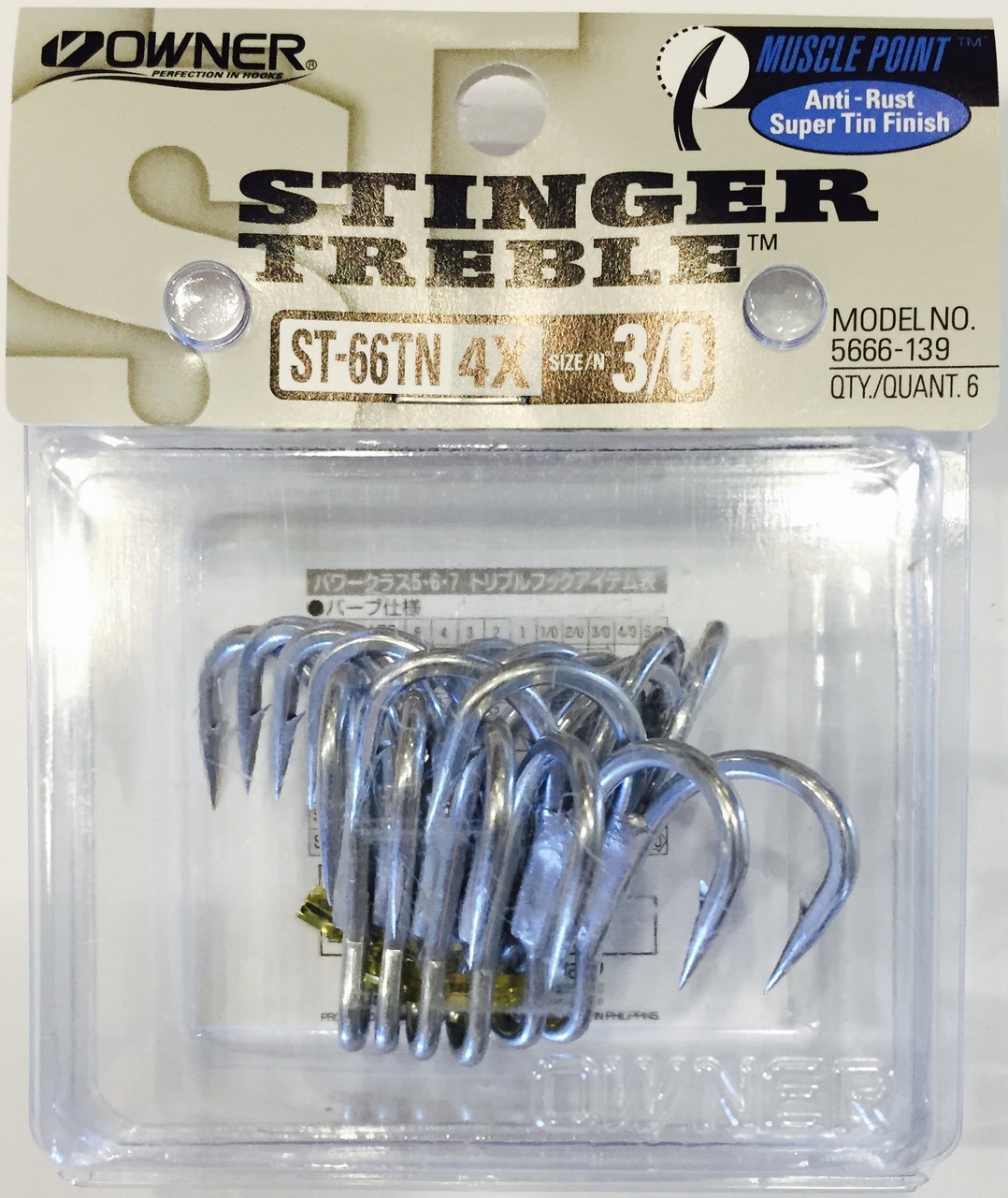 Owner ST66 4X Treble Hooks Size 2 Tin