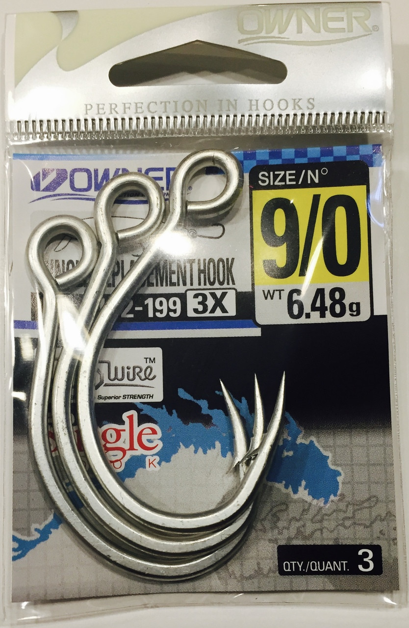 Owner Single Replacement Hook Size 2/0 3X-Strong Zo-Wire 6 per Pack  4102-129 