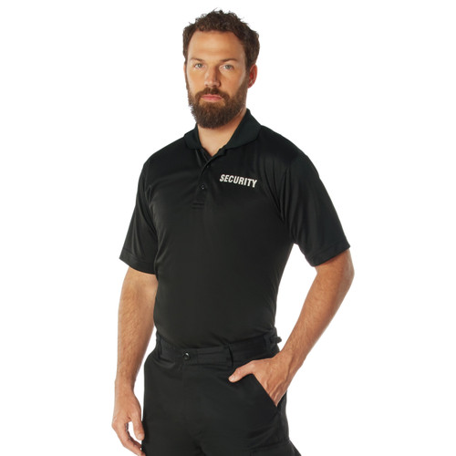 Rothco Moisture Wicking Security Polo Shirt - Black W/ White Lettering