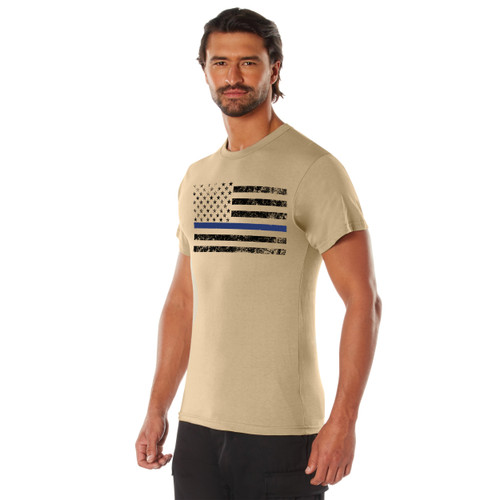 Rothco Thin Blue Line T-Shirt - Desert Sand w/ Black Flag