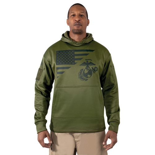 Rothco US Flag / USMC Eagle, Globe, & Anchor Concealed Carry Hoodie - Olive Drab