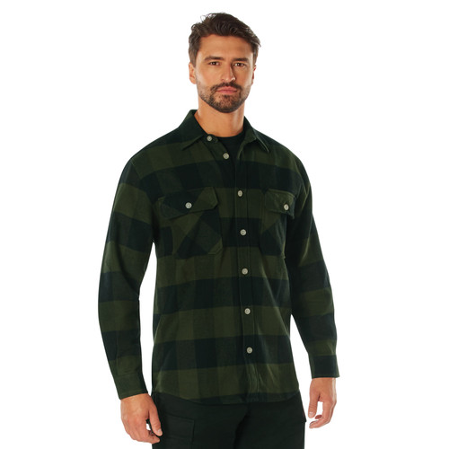 Rothco Extra Heavyweight Buffalo Plaid Flannel Shirt - Olive Drab Plaid