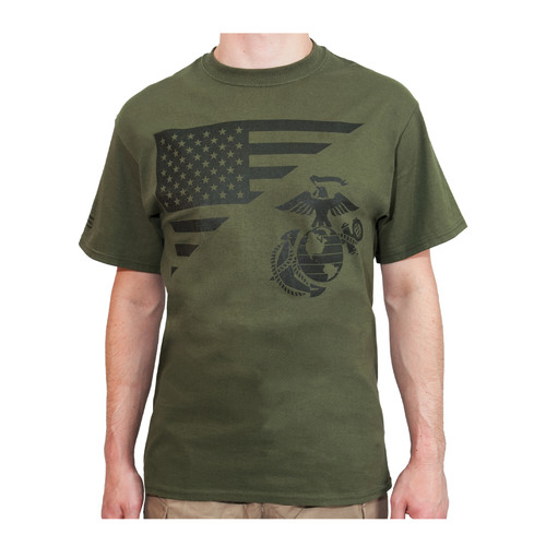 Rothco US Flag / USMC Eagle, Globe, & Anchor T Shirt - Olive Drab