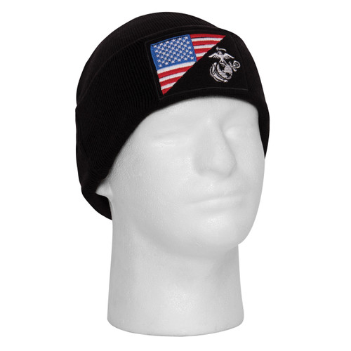 Rothco USMC Eagle, Globe and Anchor / US Flag Deluxe Fine Knit Watch Cap - Black