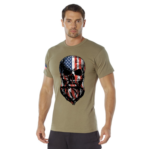 Rothco US Flag Bearded Skull T-Shirt - Coyote Brown