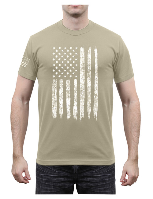 Rothco Distressed US Flag Athletic Fit T-Shirt - Desert Sand