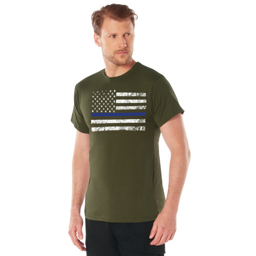 Rothco Thin Blue Line T-Shirt - Olive Drab