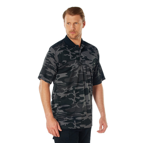 Rothco Moisture Wicking Polo Shirt - Black Camo