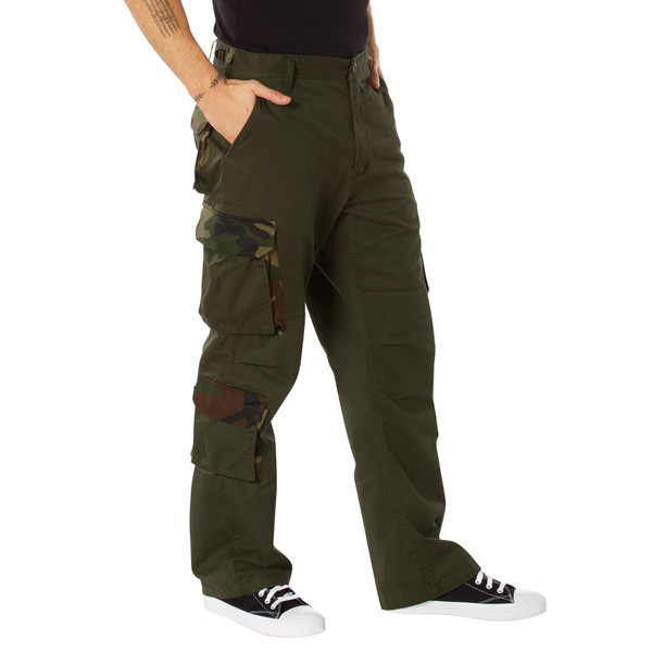 Rothco Vintage Paratrooper Cargo Fatigue Pants - Olive Drab / Woodland Camo