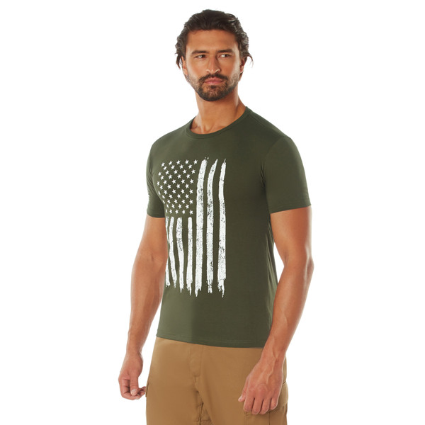Rothco Distressed US Flag Athletic Fit T-Shirt - Olive Drab