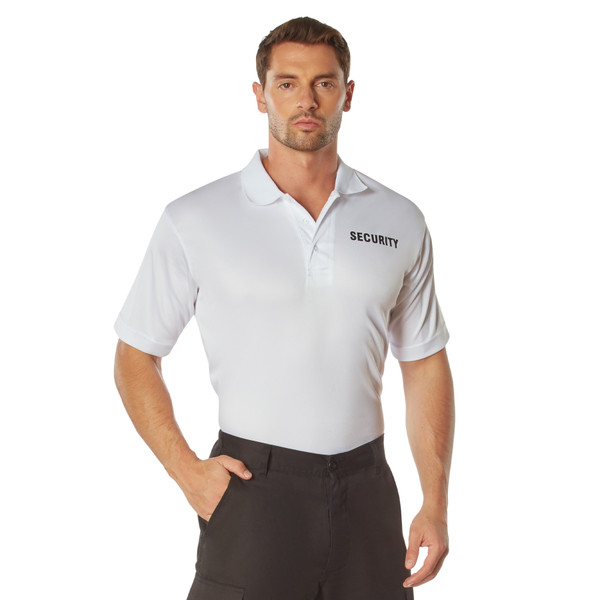 Rothco Moisture Wicking Security Polo Shirt - White W/ Black Lettering