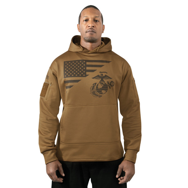 Rothco US Flag / USMC Eagle, Globe, & Anchor Concealed Carry Hoodie - Coyote Brown