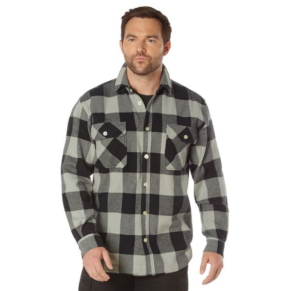 Rothco Extra Heavyweight Buffalo Plaid Flannel Shirt - Grey Plaid
