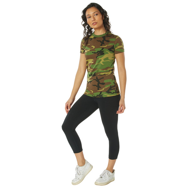 Rothco Womens Long Length Camo T-Shirt - Woodland Camo