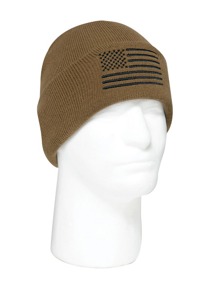 Rothco US Flag Embroidered Fine Knit Watch Cap - Coyote Brown