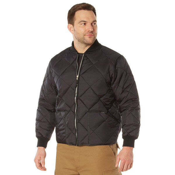 Rothco Diamond Quilted Nylon Flight Jacket - Black