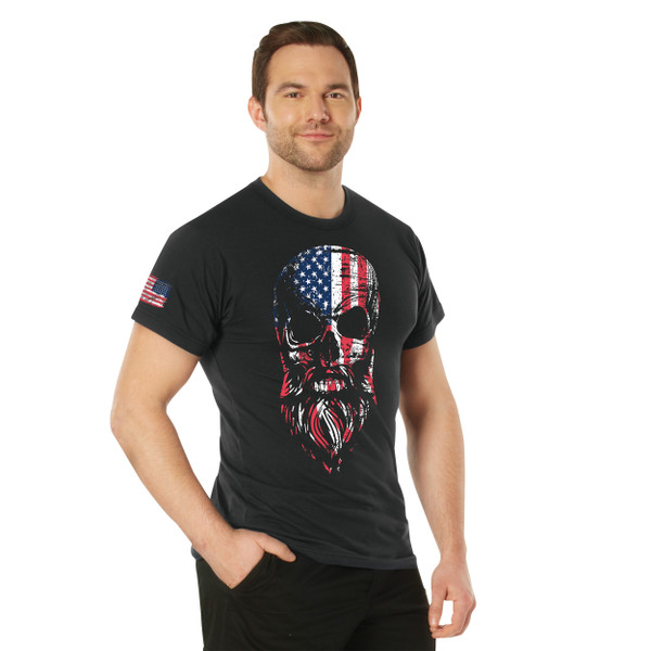 Rothco US Flag Bearded Skull T-Shirt - Black